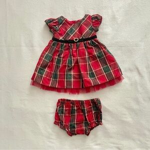 Red and green Holiday dress & matching diaper cover 6-9mths